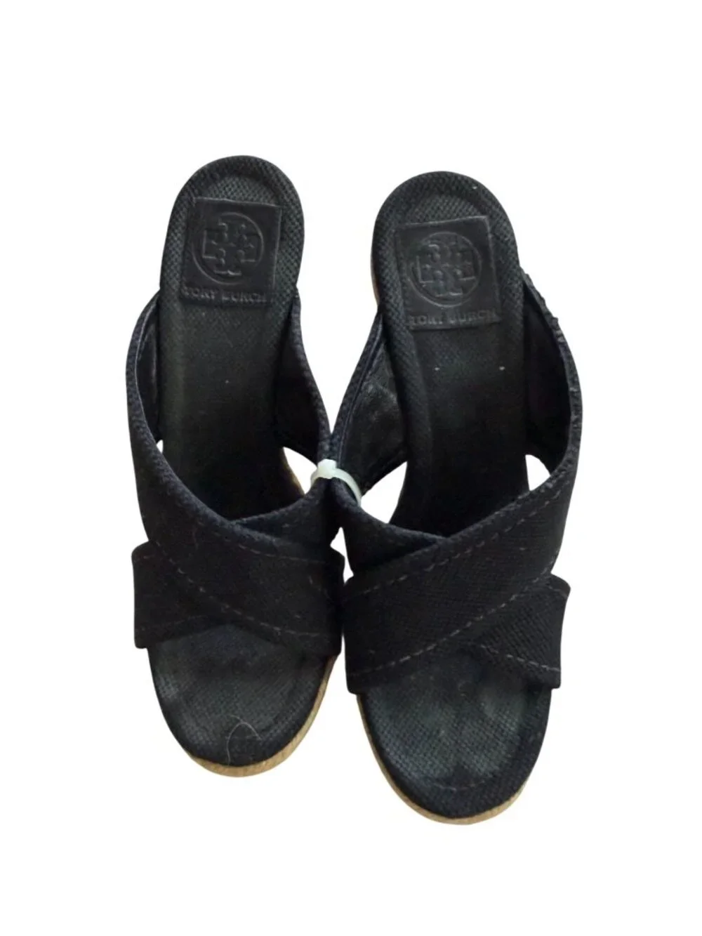 TORY BURCH Black Canvas Espadrilles Wedges Sandals Size 7.5